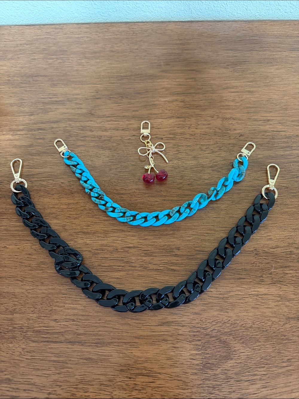 Black and Turquoise Chain Strap Set with Cherry Charm - Women Accessories